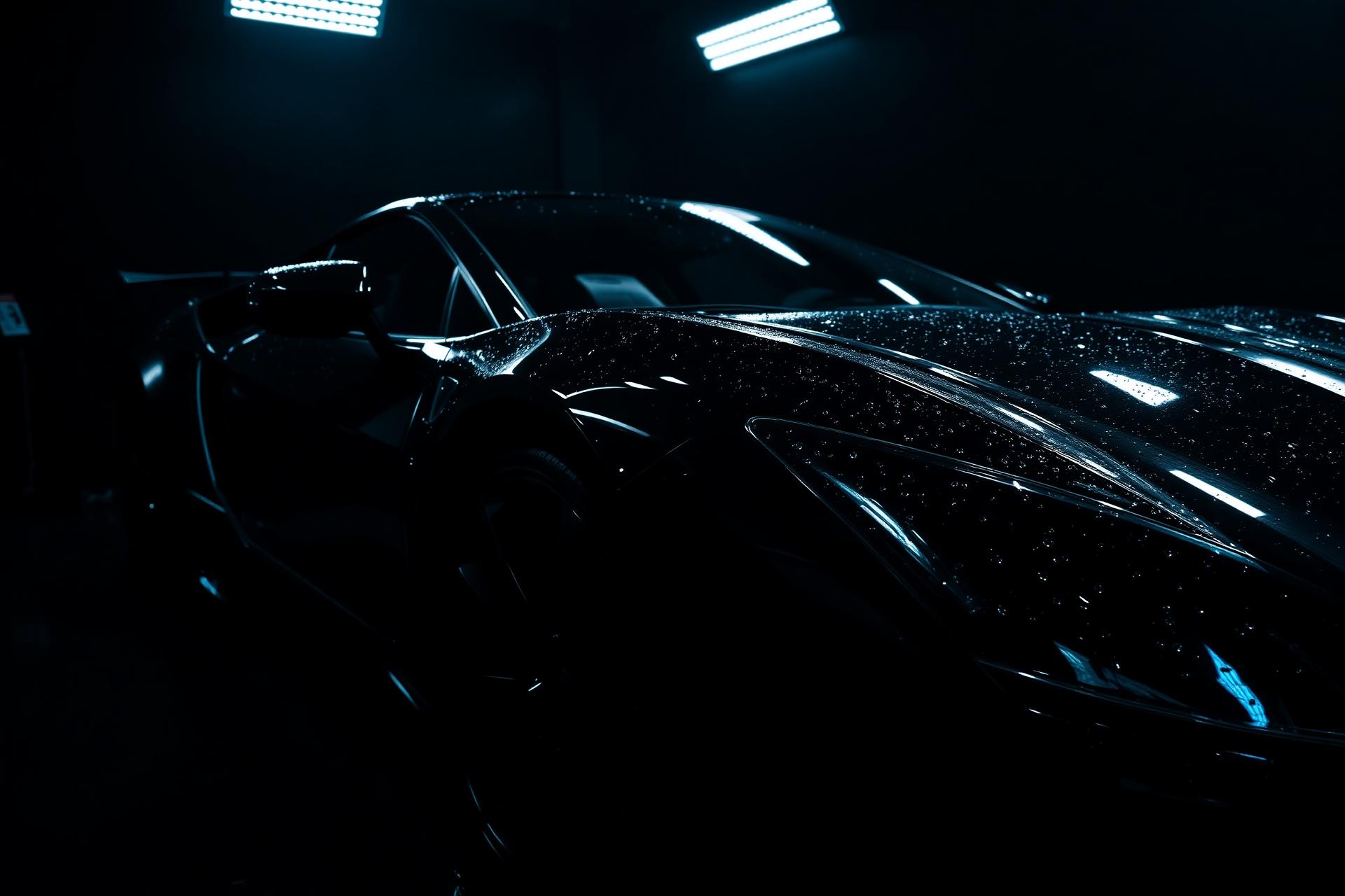 Auto sportiva nera dopo trattamento detailing